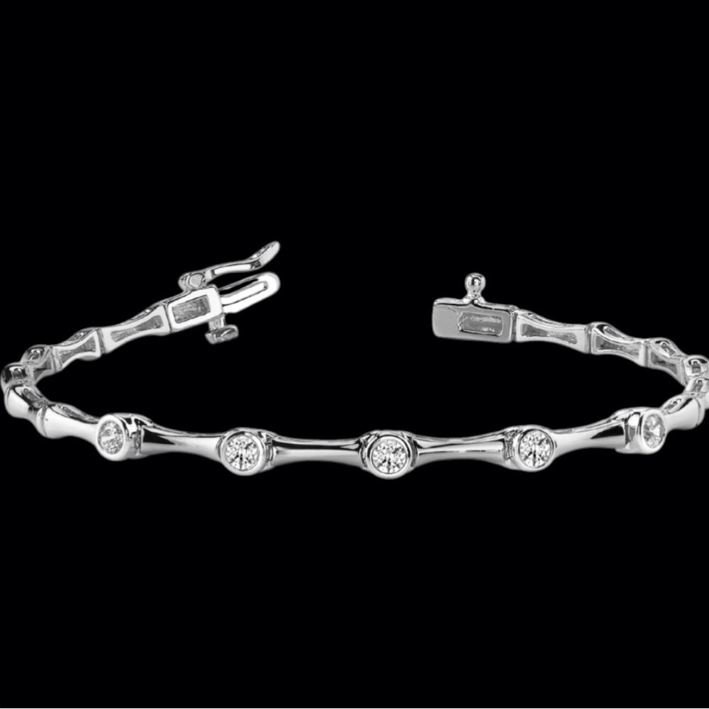 2 Piece Exquisite Sterling Silver & Zircon Station Necklace & Bracelet Set